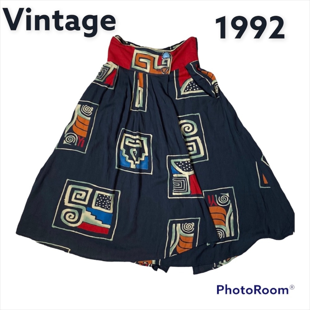 Componix - Marsha Brander Vintage USA Abstract Art Faux Wrap Full Skirt 10